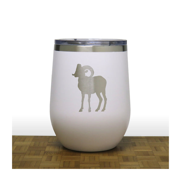 White - Bighorn Sheep PC 12oz STEMLESS WINE - Copyright Hues in Glass