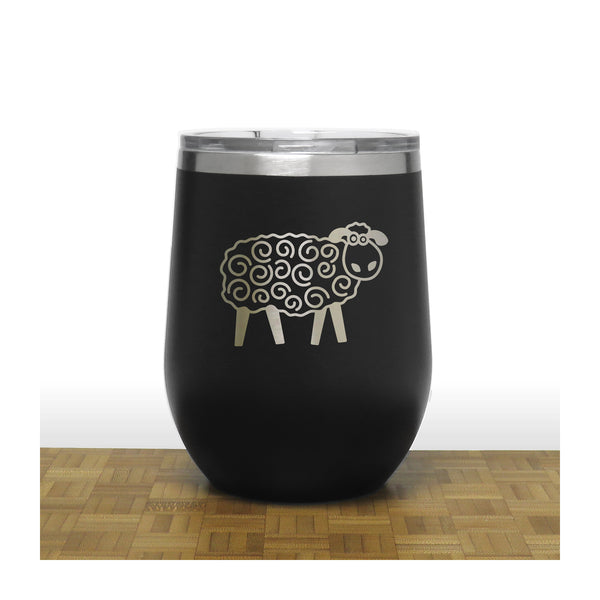 Black - Cute Sheep PC 12oz STEMLESS WINE - Copyright Hues in Glass