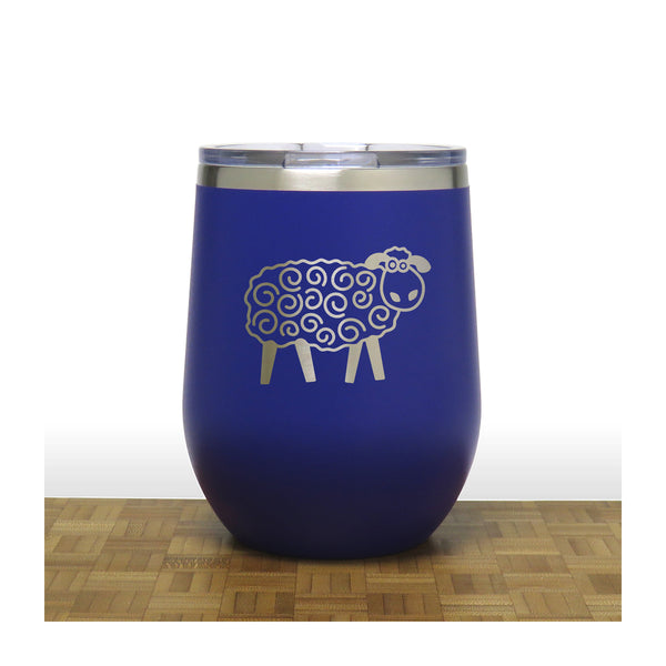 Blue - Cute Sheep PC 12oz STEMLESS WINE - Copyright Hues in Glass