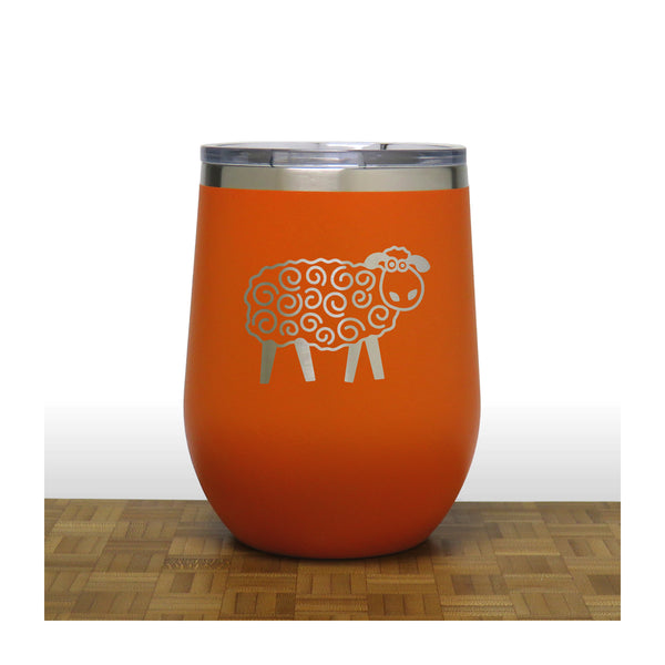 Orange - Cute Sheep PC 12oz STEMLESS WINE - Copyright Hues in Glass