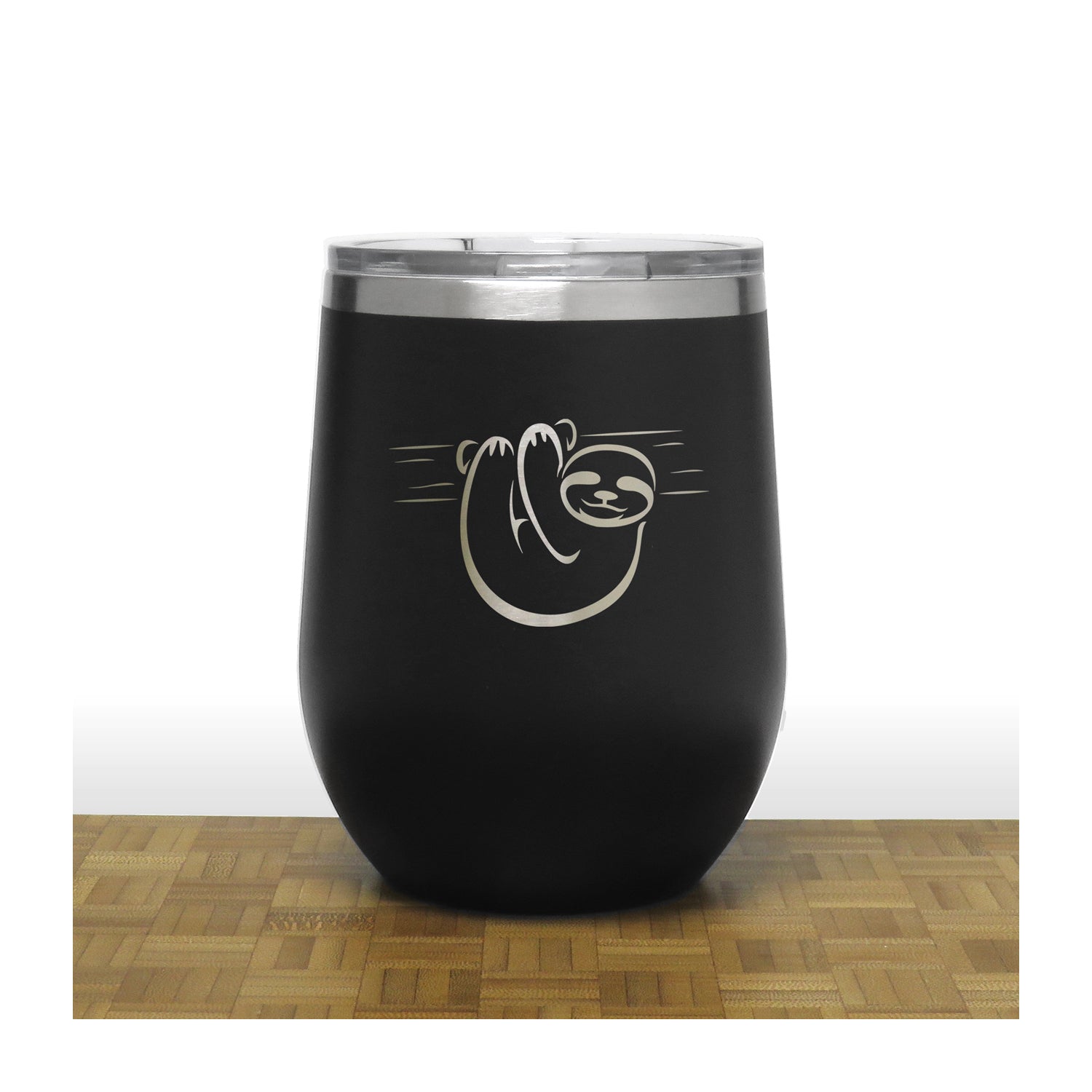 Black - Sloth PC 12oz STEMLESS WINE - Copyright Hues in Glass