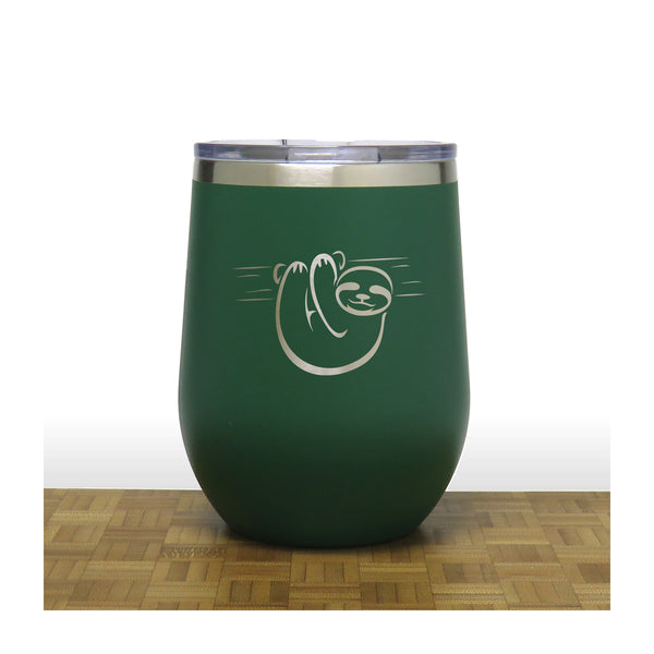 Green - Sloth PC 12oz STEMLESS WINE - Copyright Hues in Glass