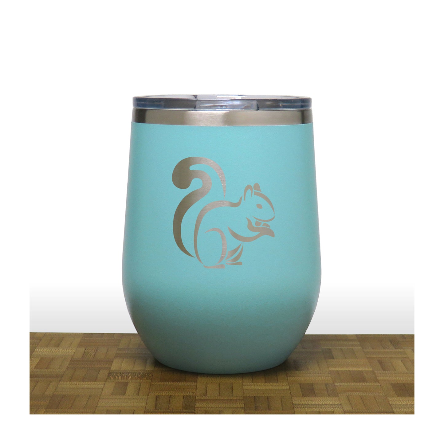 Teal - Squirrel PC 12oz STEMLESS WINE - Copyright Hues in Glass
