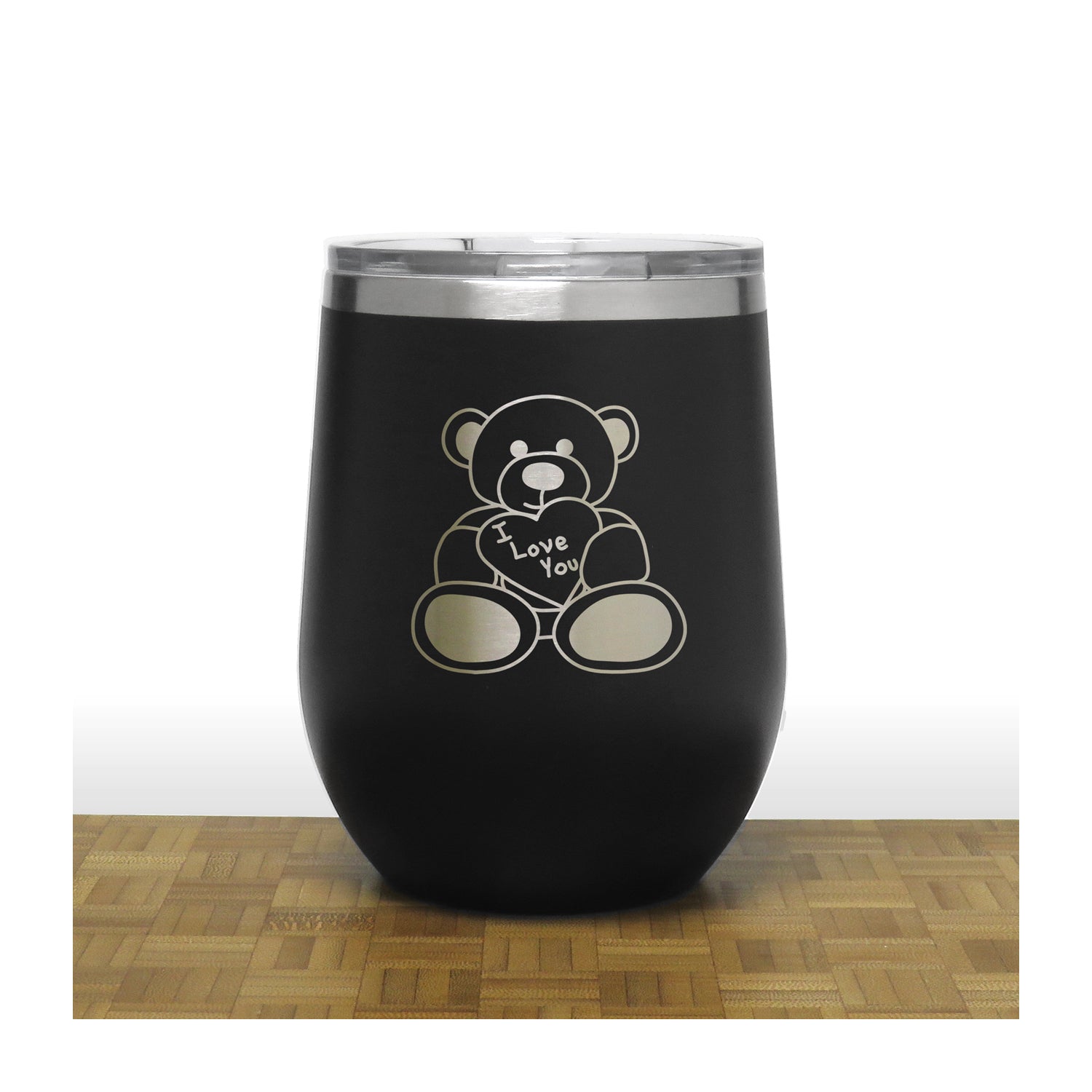Black - Teddy Bear PC 12oz STEMLESS WINE - Copyright Hues in Glass