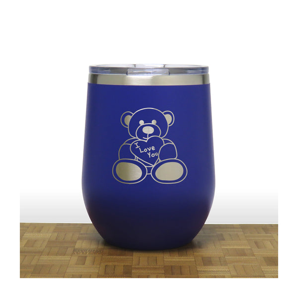 Blue - Teddy Bear PC 12oz STEMLESS WINE - Copyright Hues in Glass