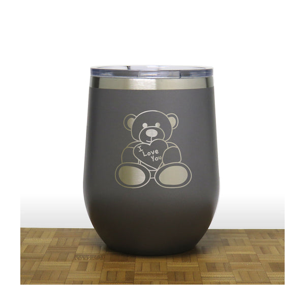 Grey - Teddy Bear PC 12oz STEMLESS WINE - Copyright Hues in Glass