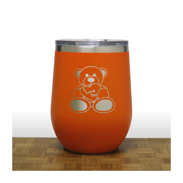Orange - Teddy Bear PC 12oz STEMLESS WINE - Copyright Hues in Glass
