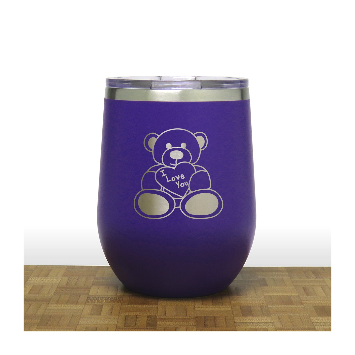 Purple - Teddy Bear PC 12oz STEMLESS WINE - Copyright Hues in Glass