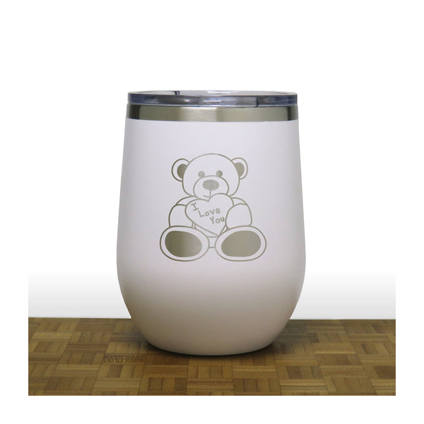 White - Teddy Bear PC 12oz STEMLESS WINE - Copyright Hues in Glass