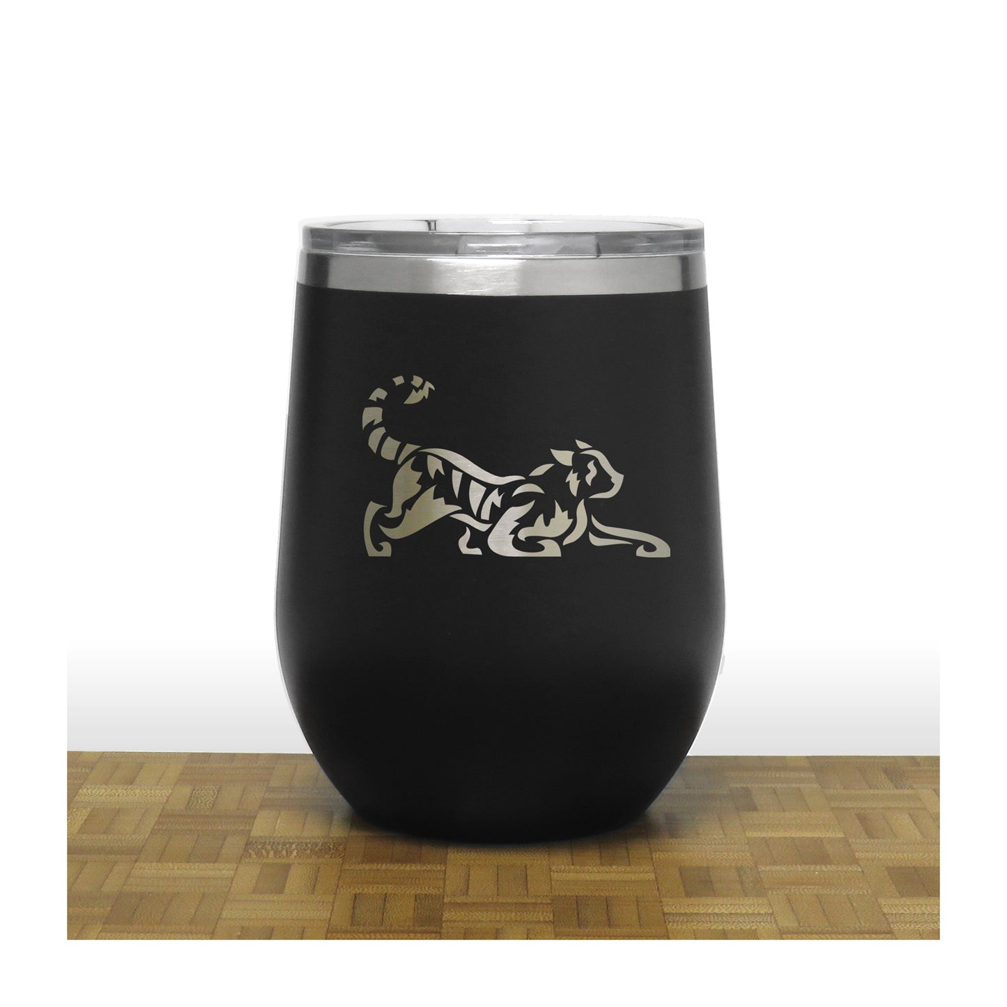 Black - Tiger PC 12oz STEMLESS WINE - Copyright Hues in Glass