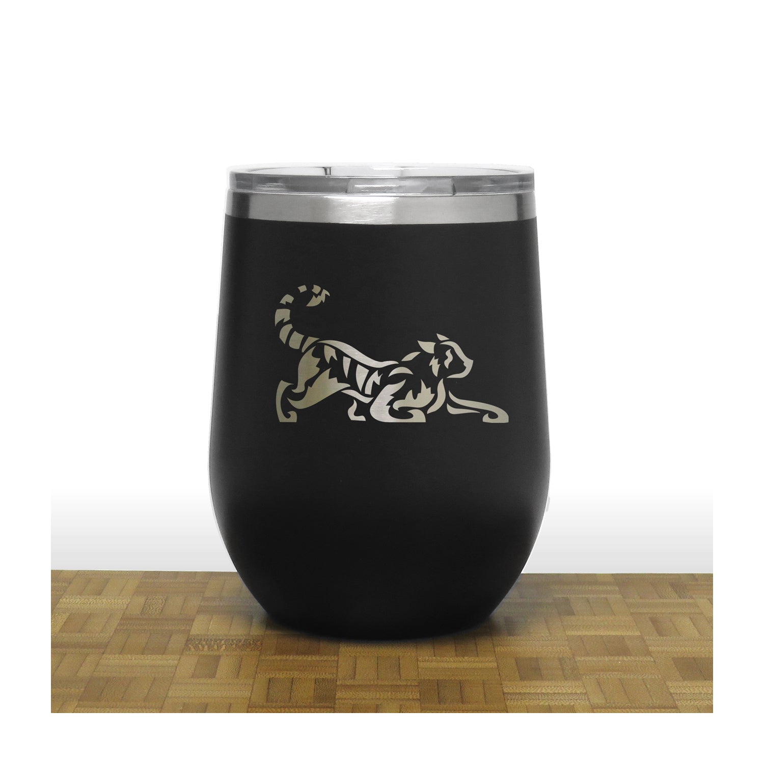 Black - Tiger PC 12oz STEMLESS WINE - Copyright Hues in Glass