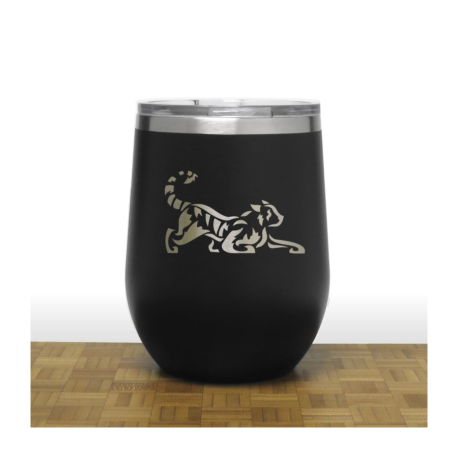 Black - Tiger PC 12oz STEMLESS WINE - Copyright Hues in Glass