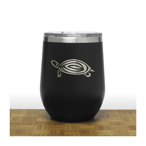 Black - Turtle Design 2 PC 12oz STEMLESS WINE - Copyright Hues in Glass