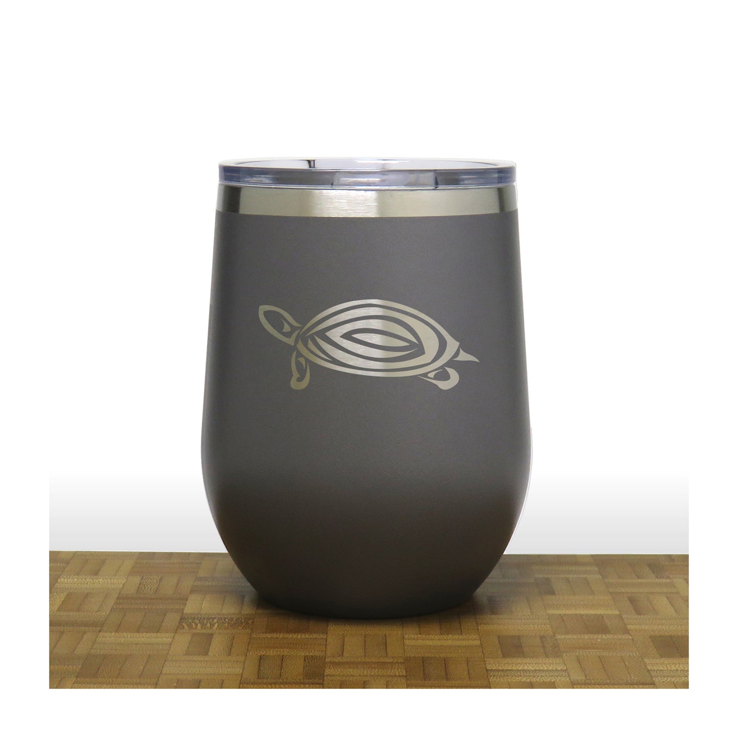 Grey - Turtle Design 2 PC 12oz STEMLESS WINE - Copyright Hues in Glass
