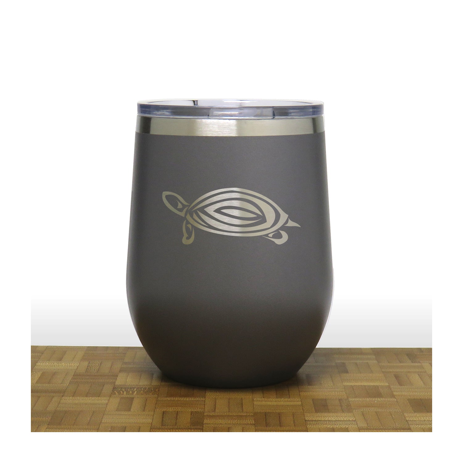 Grey - Turtle Design 2 PC 12oz STEMLESS WINE - Copyright Hues in Glass