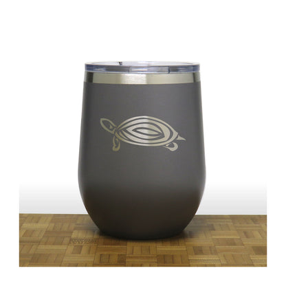 Grey - Turtle Design 2 PC 12oz STEMLESS WINE - Copyright Hues in Glass