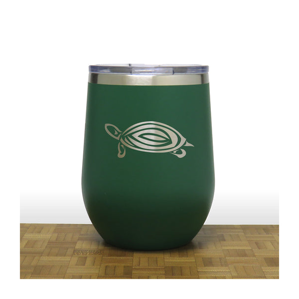 Green - Turtle Design 2 PC 12oz STEMLESS WINE - Copyright Hues in Glass