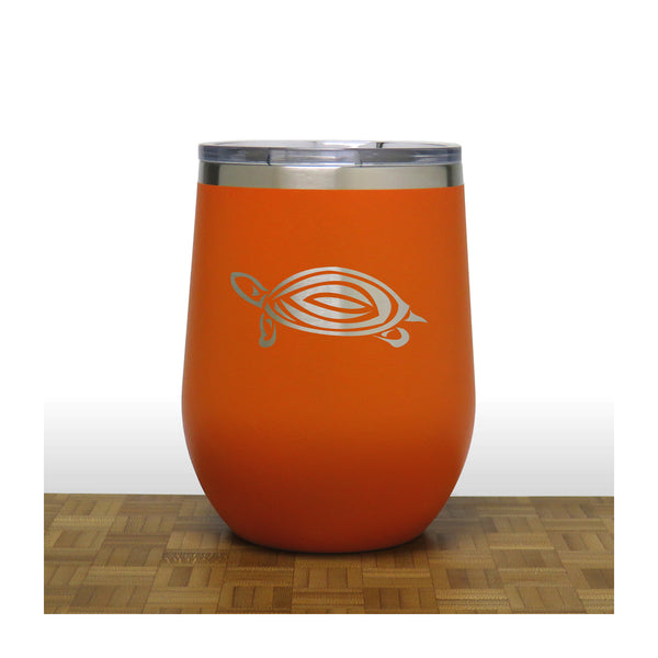 Orange - Turtle Design 2 PC 12oz STEMLESS WINE - Copyright Hues in Glass
