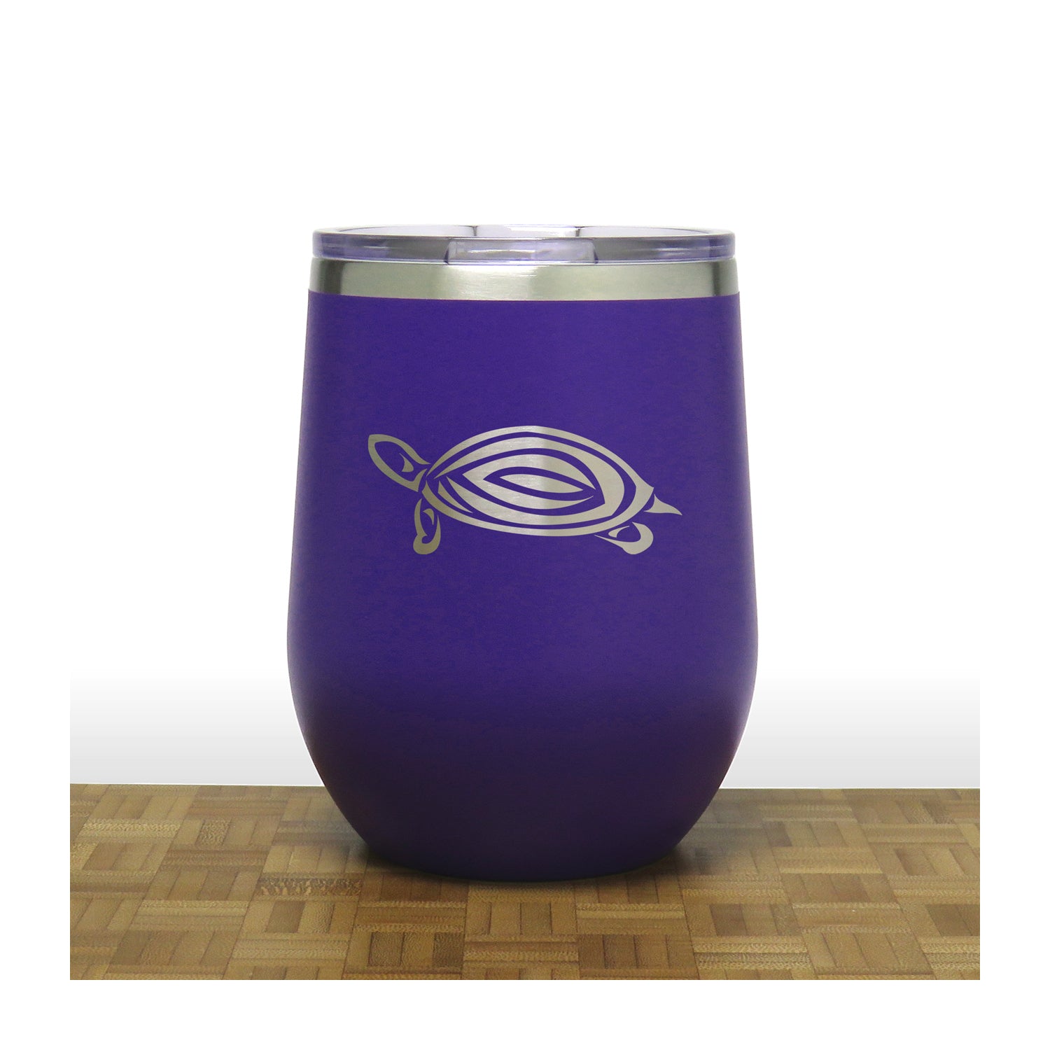 Purple - Turtle Design 2 PC 12oz STEMLESS WINE - Copyright Hues in Glass