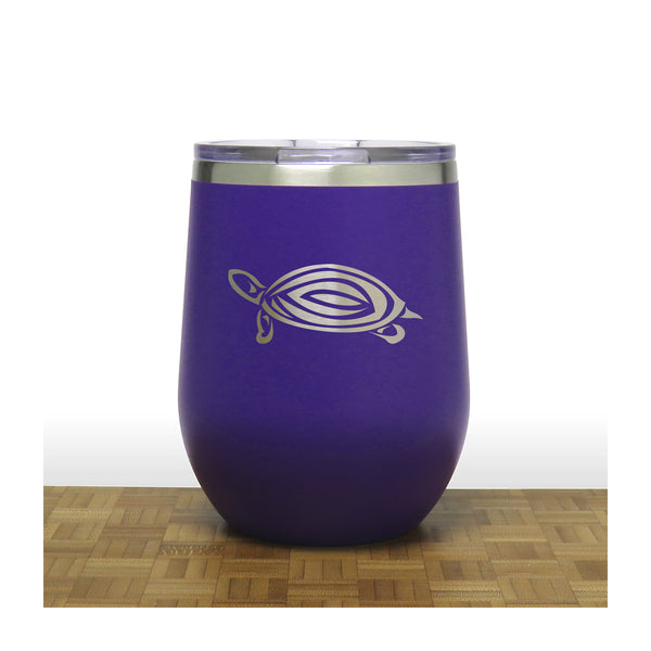 Purple - Turtle Design 2 PC 12oz STEMLESS WINE - Copyright Hues in Glass