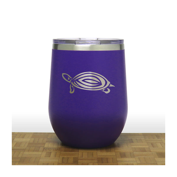Purple - Turtle Design 2 PC 12oz STEMLESS WINE - Copyright Hues in Glass
