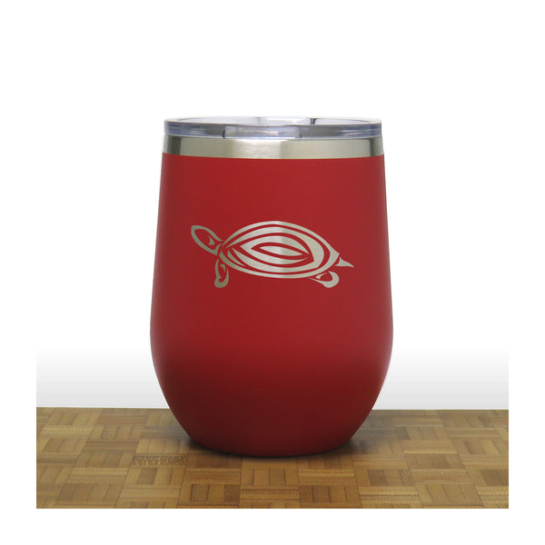 Red - Turtle Design 2 PC 12oz STEMLESS WINE - Copyright Hues in Glass