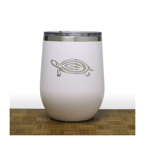 White - Turtle Design 2 PC 12oz STEMLESS WINE - Copyright Hues in Glass