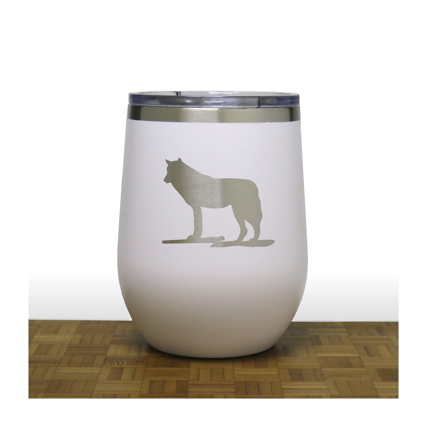 White - Wolf PC 12oz STEMLESS WINE - Copyright Hues in Glass