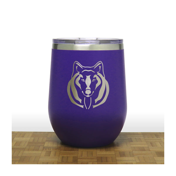 Purple -Wolf Face PC 12oz STEMLESS WINE - Copyright Hues in Glass