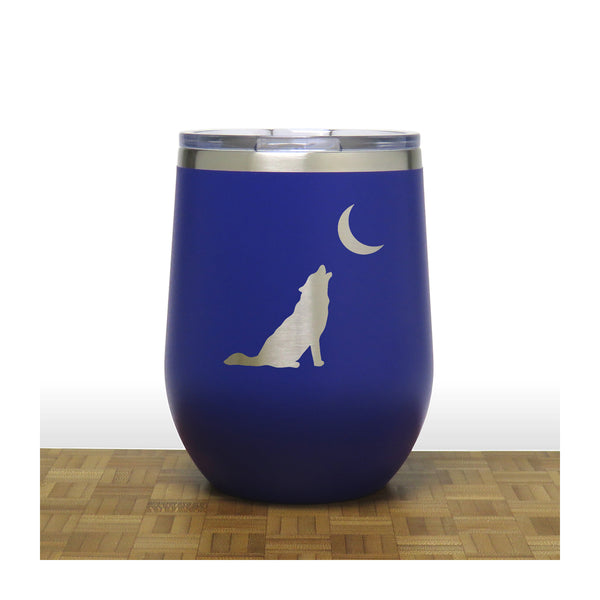 Wolf  Howling at Moon Insulated 12 oz Insulated Stemless Wine Tumbler Stainless Steel
