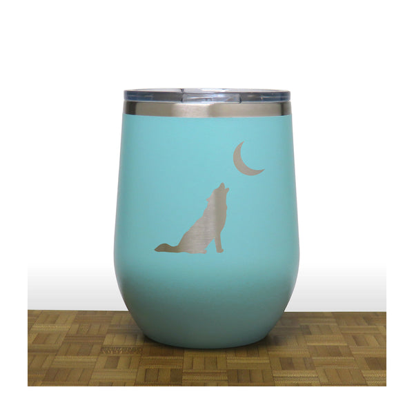 Wolf  Howling at Moon Insulated 12 oz Insulated Stemless Wine Tumbler Stainless Steel
