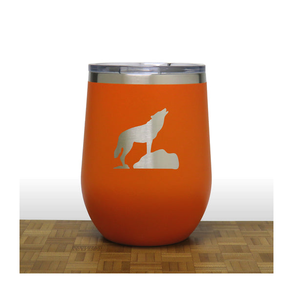 Orange - Wolf on Rock PC 12oz STEMLESS WINE - Copyright Hues in Glass