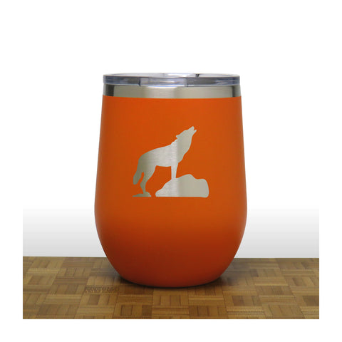 Orange - Wolf on Rock PC 12oz STEMLESS WINE - Copyright Hues in Glass