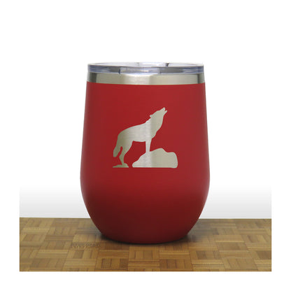 Red - Wolf on Rock PC 12oz STEMLESS WINE - Copyright Hues in Glass