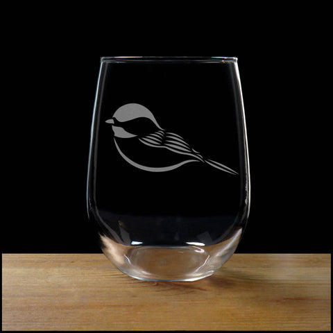 Chickadee  Stemless Wine Glass