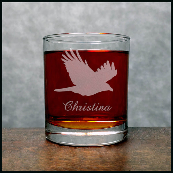 Personalized Flying Crow Whisky Glass - Copyright Hues in Glass