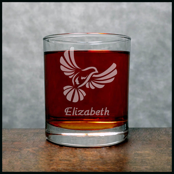 Personalized Dove Whisky Glass - Copyright Hues in Glass