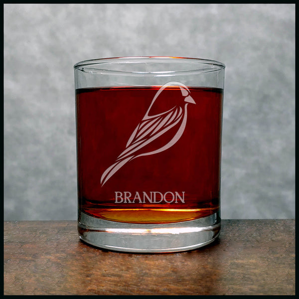Personalized Finch Silhouette Whisky Glass - Copyright Hues in Glass