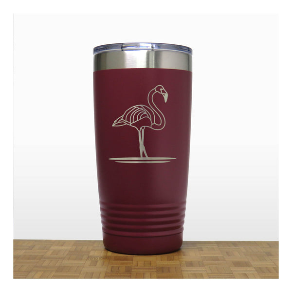 Maroon - Flamingo Engraved 20 oz Insulated Tumbler - Copyright Hues in Glass