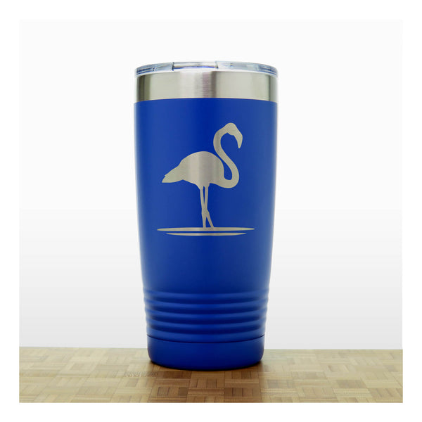 Blue  - Flamingo Engraved 20 oz Insulated Tumbler - Copyright Hues in Glass