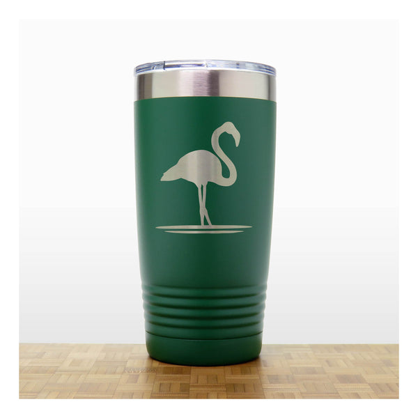 Green - Flamingo Engraved 20 oz Insulated Tumbler - Copyright Hues in Glass