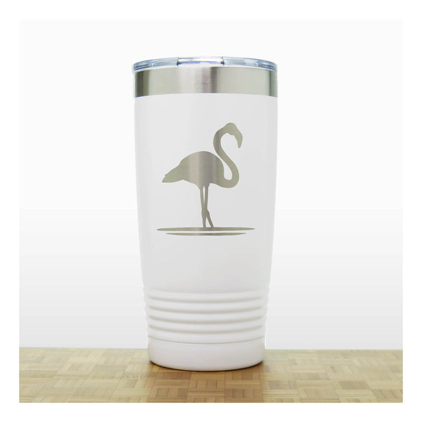 White - Flamingo Engraved 20 oz Insulated Tumbler - Copyright Hues in Glass