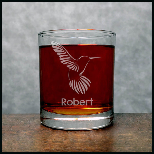 Personalized Hummingbird Whisky Glass - Copyright Hues in Glass
