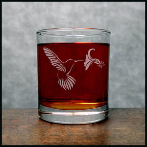 Hummingbird and Flower Whisky Glass - Copyright Hues in Glass