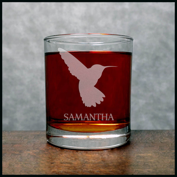 Personalized Hummingbird Silhouette Whisky Glass - Copyright Hues in Glass