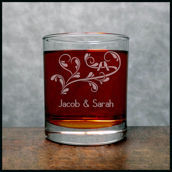 Personalized Love Birds Whisky Glass - Copyright Hues in Glass