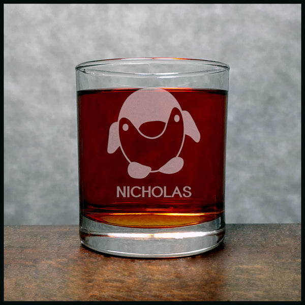 Personalized Cute Penguin Whisky Glass - Copyright Hues in Glass