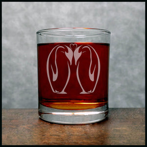 Kissing Penguins Whisky Glass - Copyright Hues in Glass