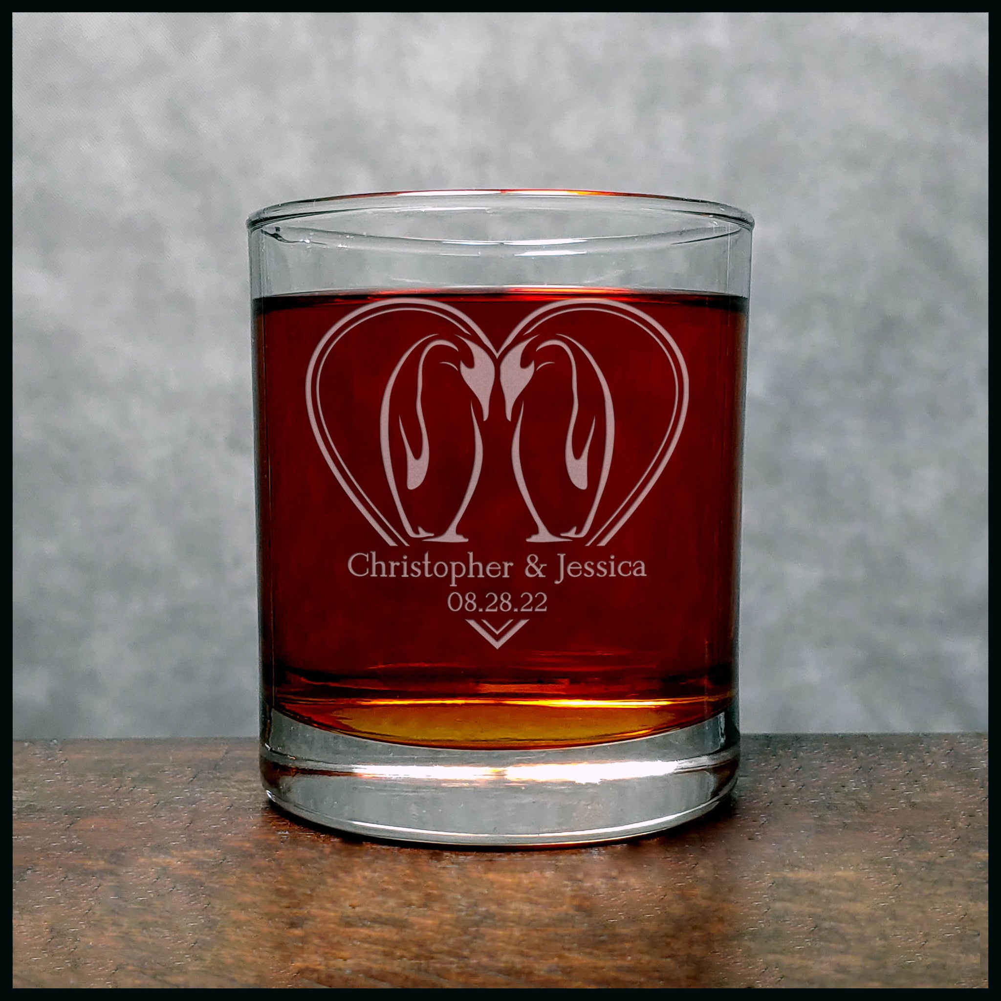 Personalized Penguin Whisky Glass - Copyright Hues in Glass