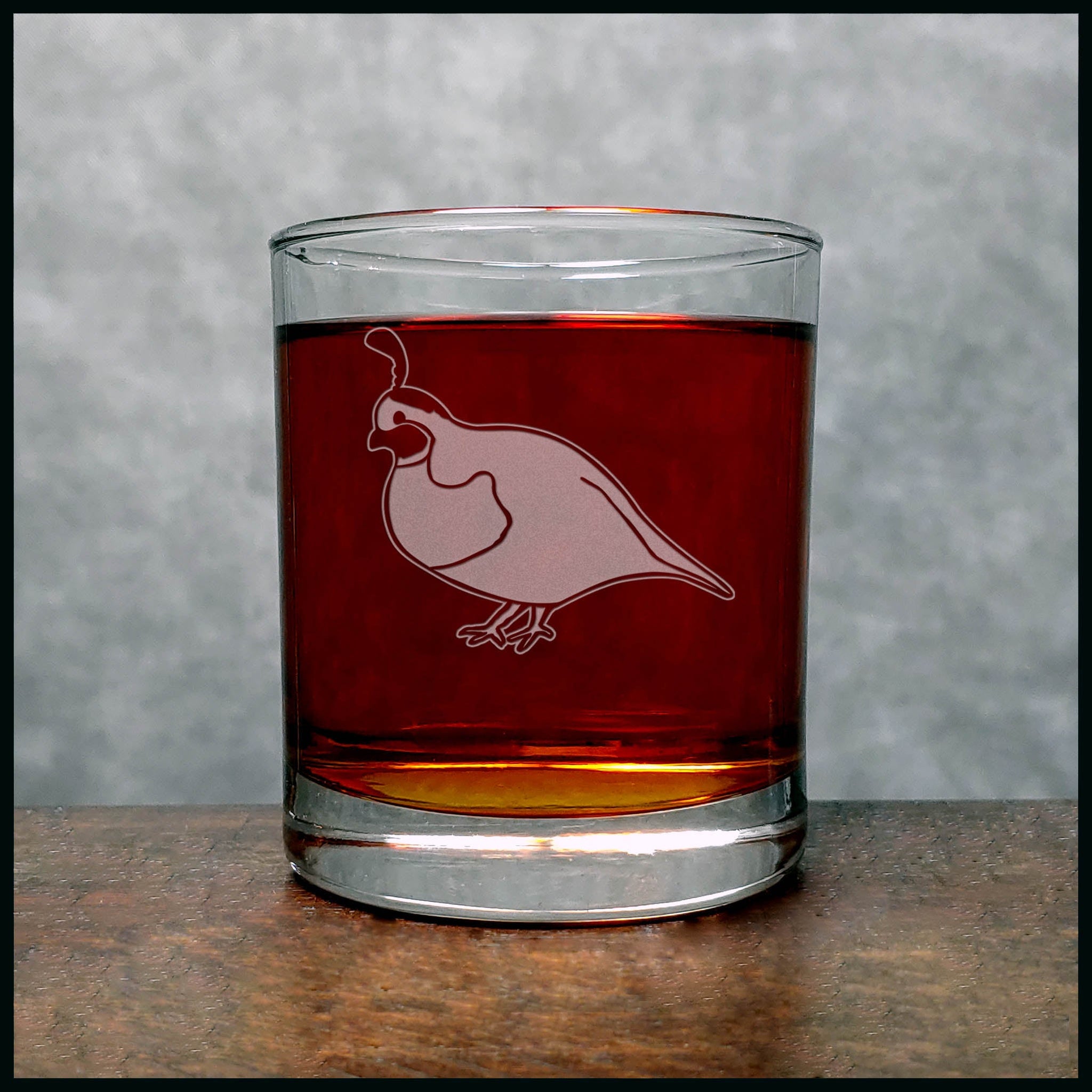 Quail Whisky Glass - Design 3 -  Copyright Hues in Glass